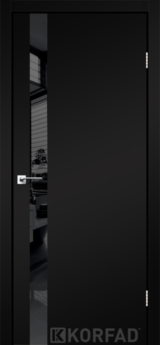 Міжкімнатні двері Korfad Glass loft plato GLP-02 Super PET чорний Чорне скло Плівка