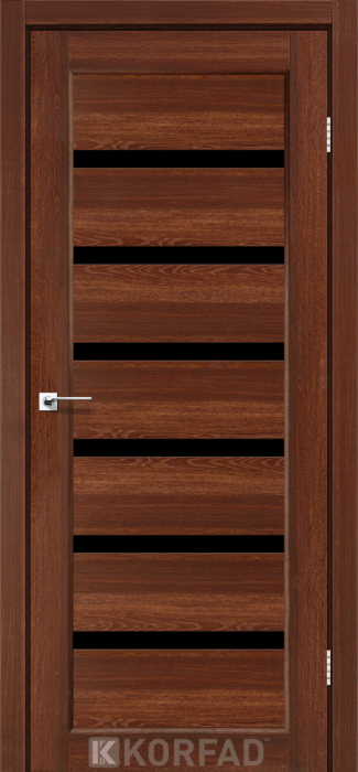 Міжкімнатні двері Korfad Porto deluxe PD-01 Горіх Чорне скло Плівка