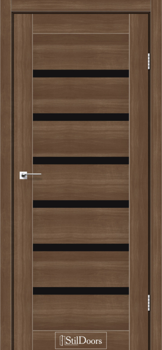 Міжкімнатні двері StilDoors FLORIDA Горіх золотий Чорне скло Плівка